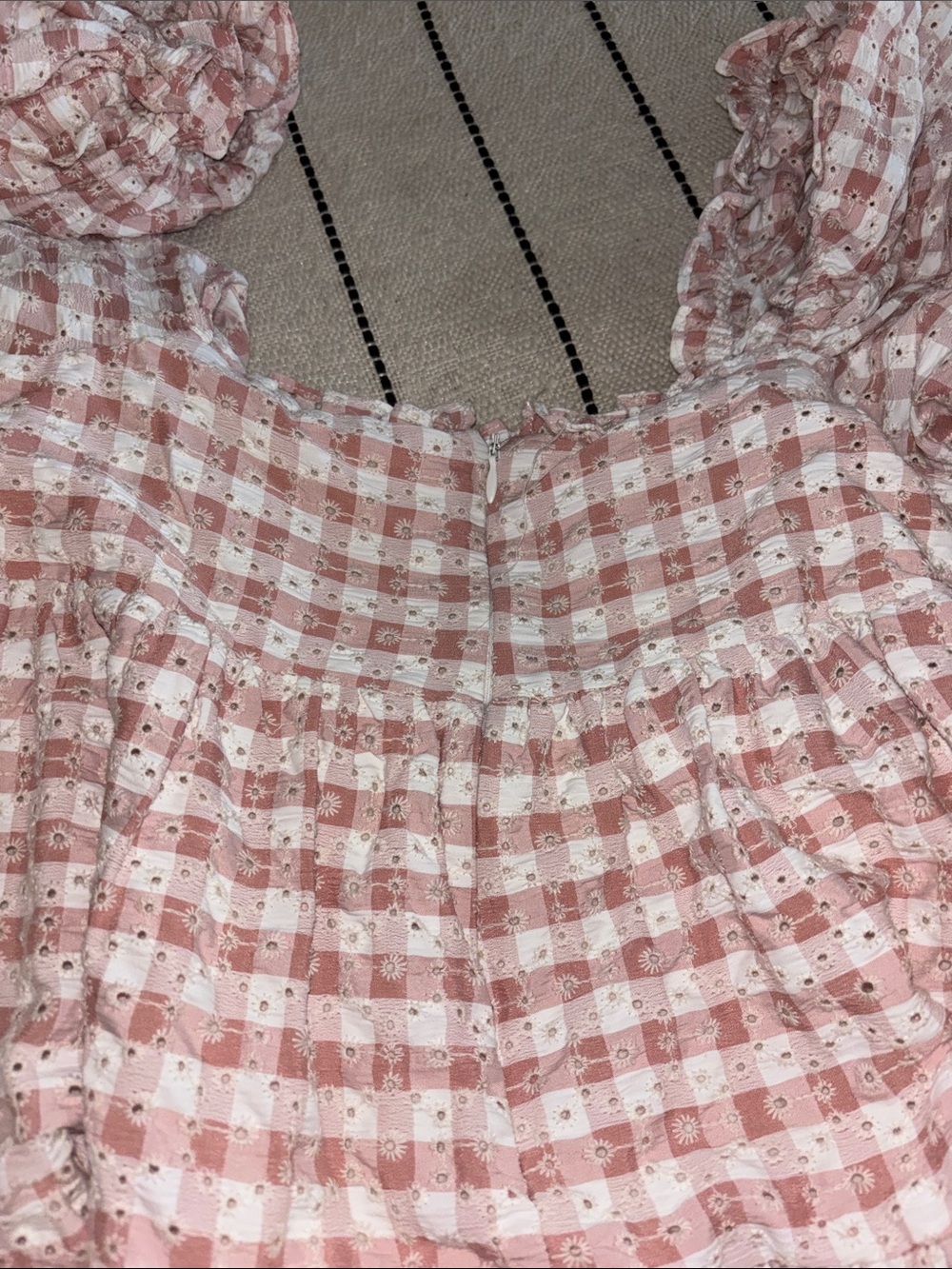 Storia Pink and White Gingham Eyelet Puff-Sleeve Dress - Picture 6 of 6
